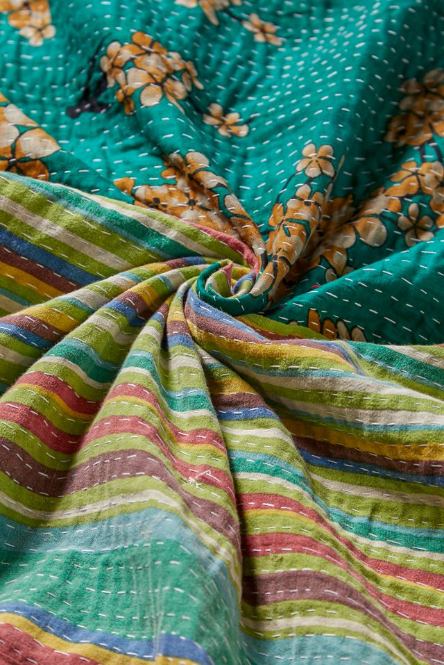 Renovación urbana edredón Kantha vintage reversible único en su tipo #3