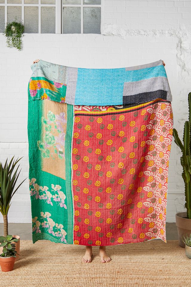 Urban Renewal OneOfAKind Vintage Reversible Kantha Quilt Urban