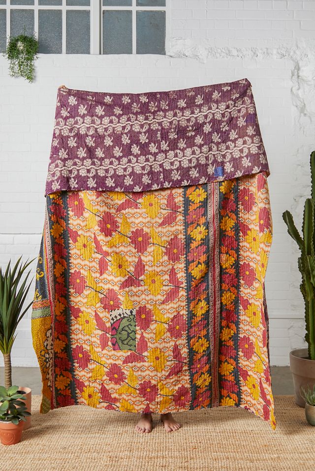 Renovación urbana edredón Kantha vintage reversible único en su tipo #1