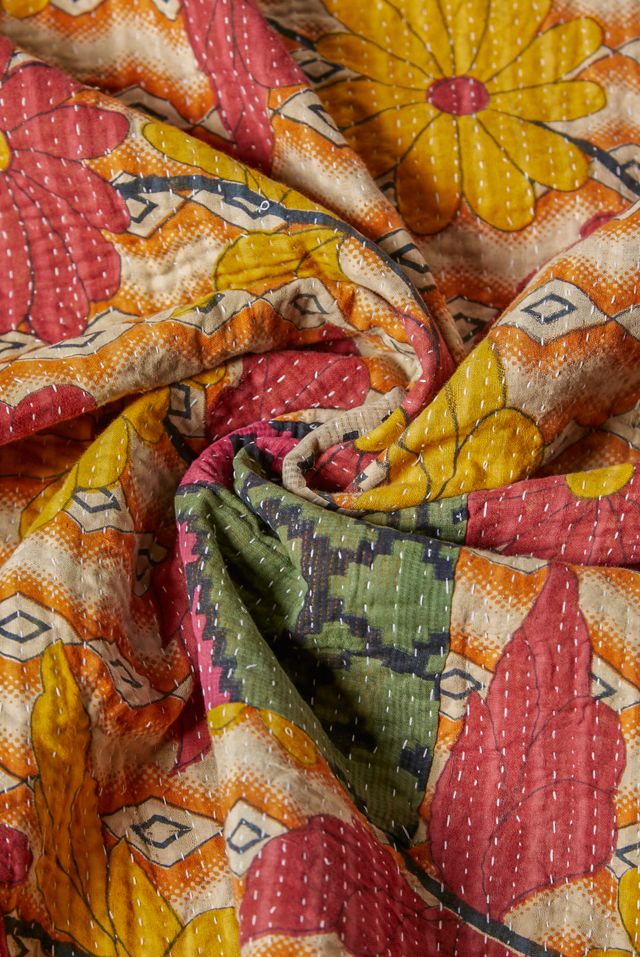 Renovación urbana edredón Kantha vintage reversible único en su tipo #2