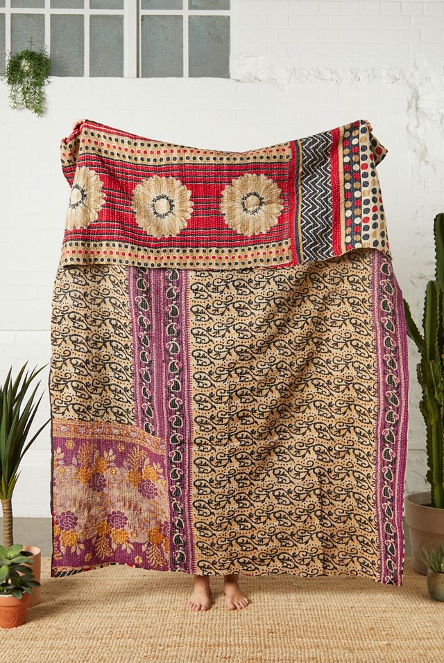Trapunta Kantha reversibile vintage per il rinnovamento urbano unica nel suo genere #1