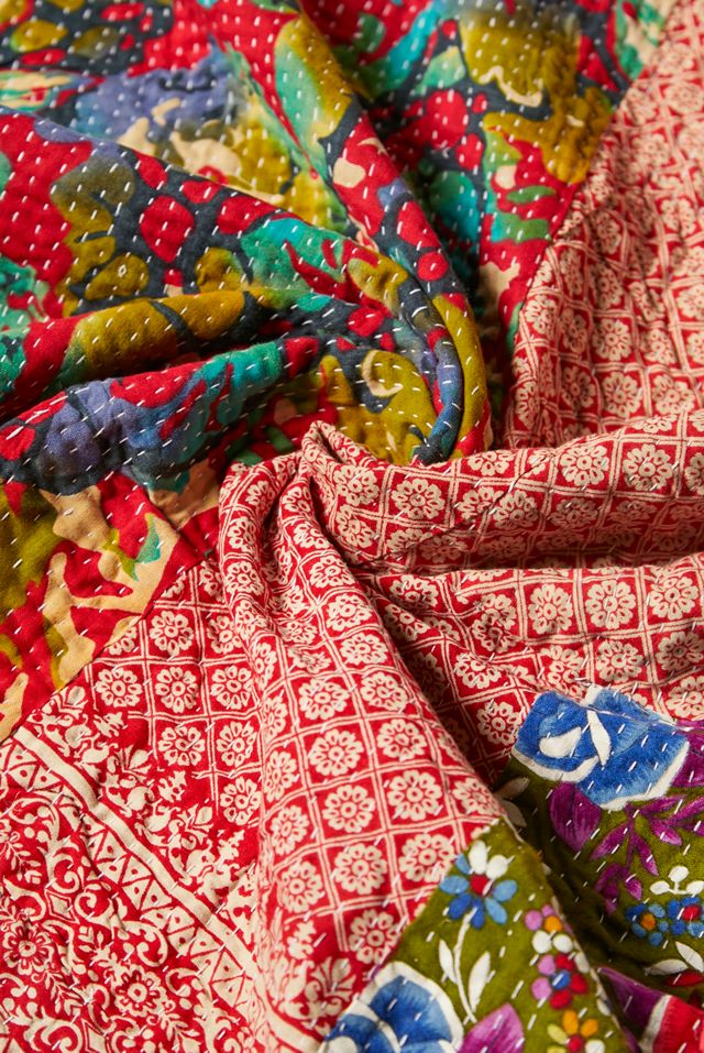 Trapunta Kantha reversibile vintage per il rinnovamento urbano unica nel suo genere #2