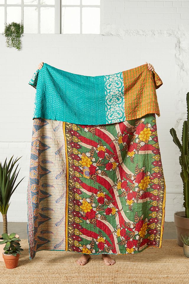 Urban Renewal One-Of-A-Kind Vintage Reversible Kantha Quilt #1
