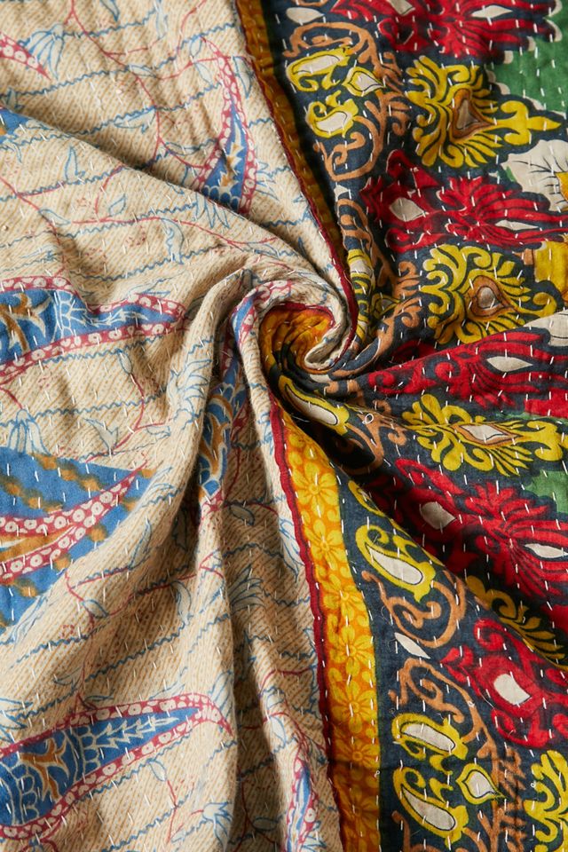 Urban Renewal One-Of-A-Kind Vintage Reversible Kantha Quilt #2