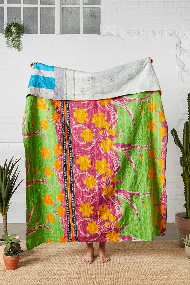 Urban Renewal One-Of-A-Kind Vintage Reversible Kantha Quilt #1