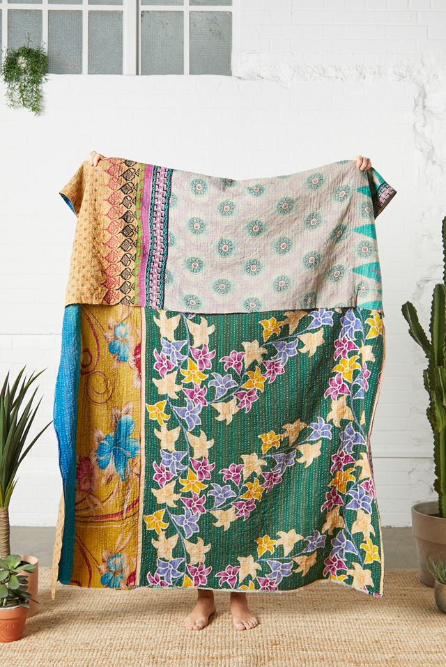 Trapunta Kantha reversibile vintage per il rinnovamento urbano unica