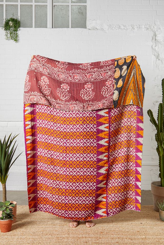 Urban Renewal One-Of-A-Kind Vintage Reversible Kantha Quilt #1