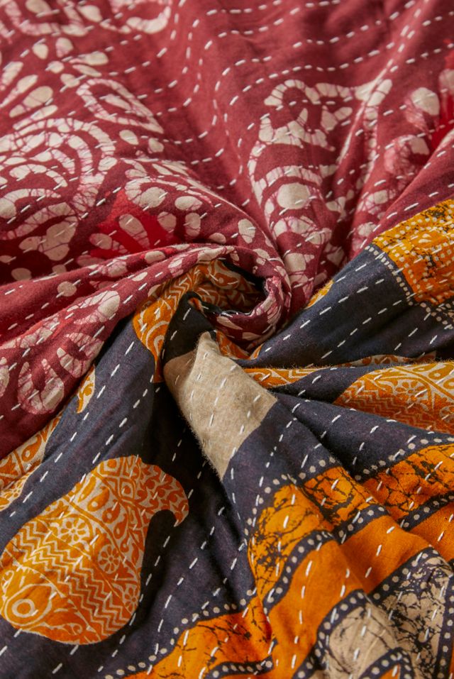 Urban Renewal One-Of-A-Kind Vintage Reversible Kantha Quilt #3