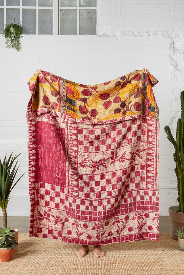 Urban Renewal One-Of-A-Kind Vintage Reversible Kantha Quilt #1