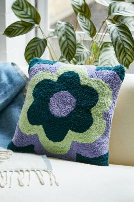 Green Tufted Flower Square Cushion | Urban Outfitters UK