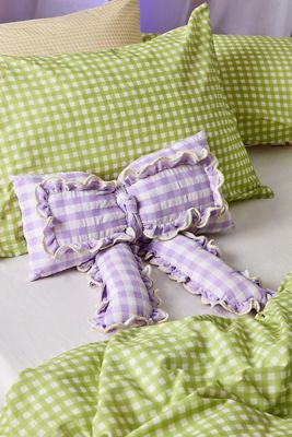 Bow Gingham Ruffle Cushion