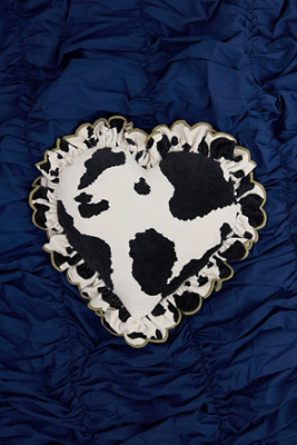 Cow Print Ruffle Heart Cushion - Black/White 40cm x 40cm at Urban Outfitters