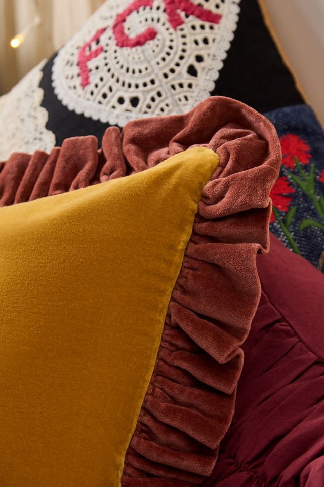 Mustard Plain Ruffle Cushion #1