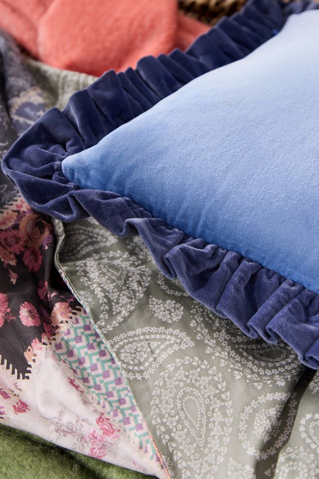Blue Plain Ruffle Cushion #2