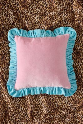 Pink Contrast Ruffle Cushion 