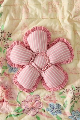 Cuscino a Fiori a Righe Rosa