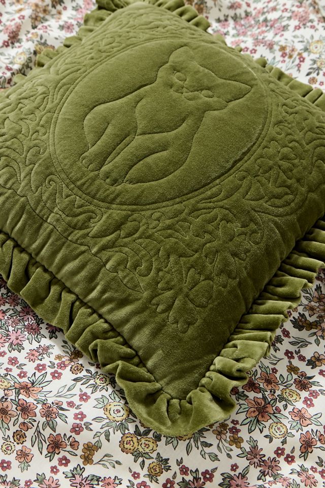 Green Quilted Cat Cushion #1