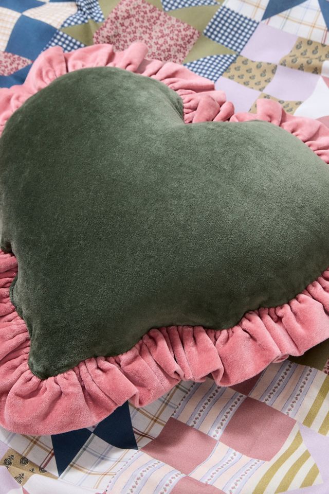 Green Heart Ruffle Cushion #1