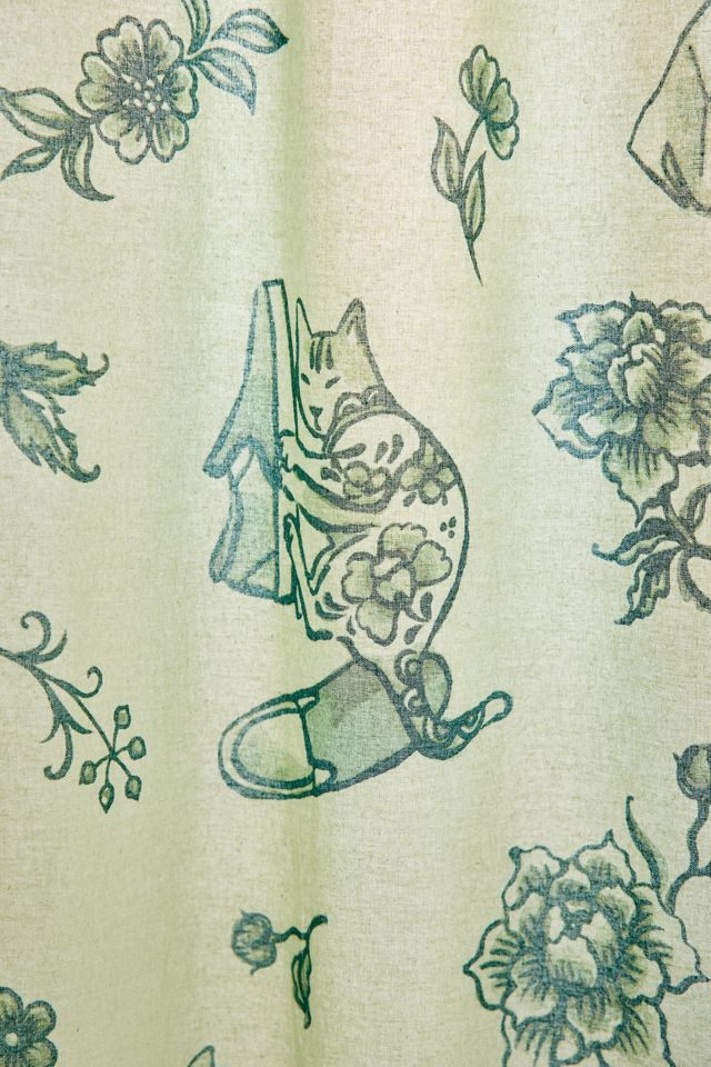 Green Delft Cat Shower Curtain #1