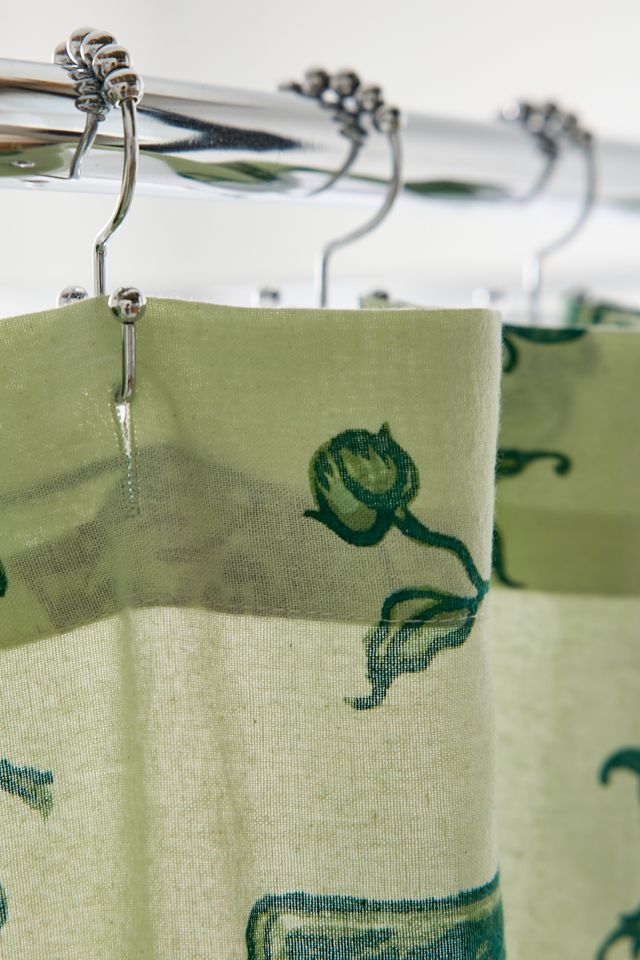 Green Delft Cat Shower Curtain #2