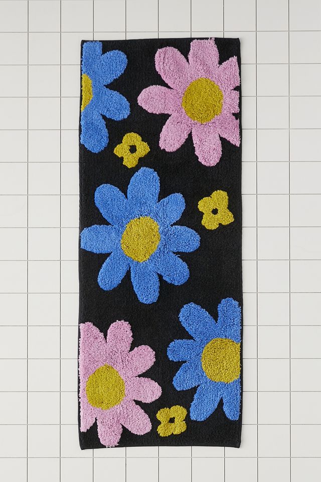 Black Floral Runner Bath Mat Urban Outfitters UK