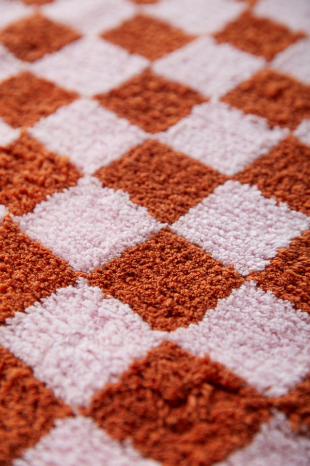 Tapis de bain à damier rose et rouille #1