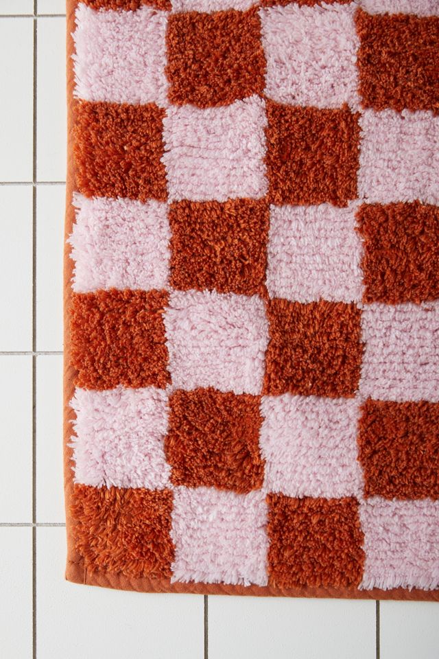 Tapis de bain à damier rose et rouille #2