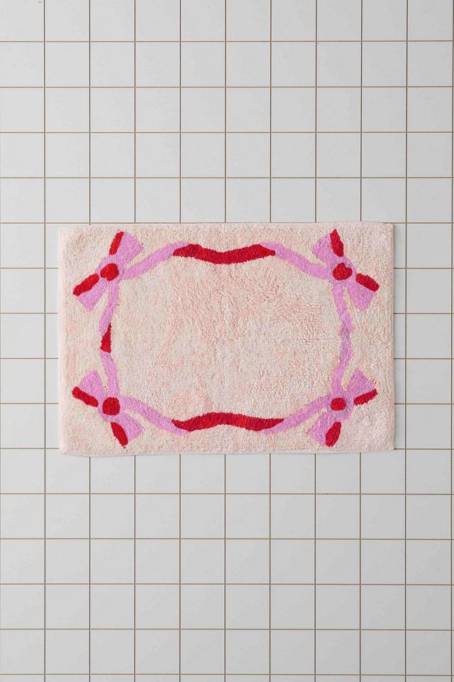 Tappetino da Bagno Rosa con Fiocchi di Pizzo #1