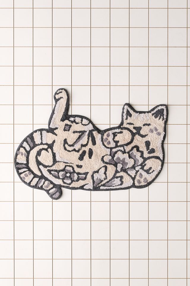 Grey Delft Cat Bath Mat #1