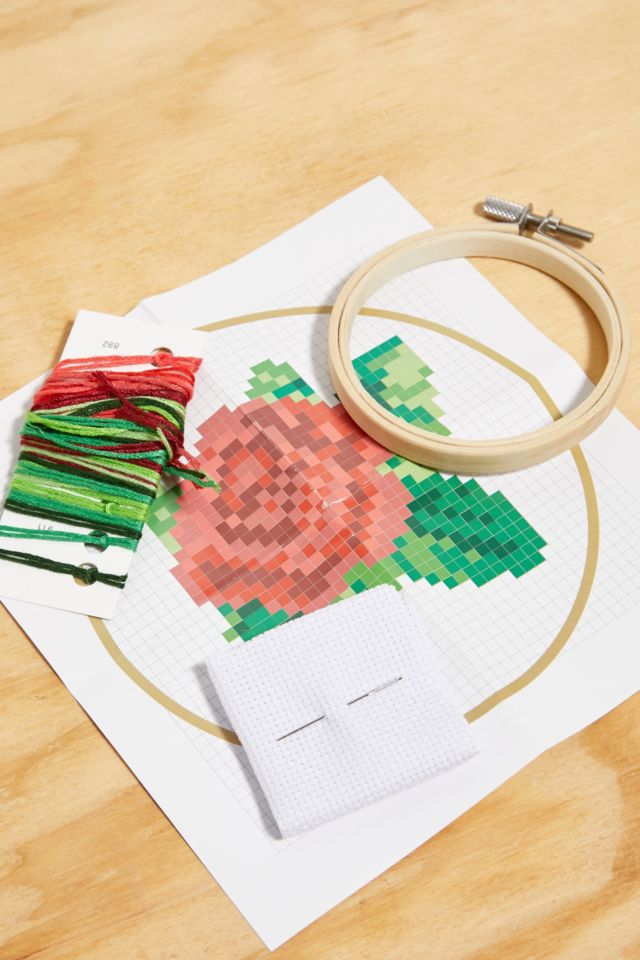 Kikkerland Mini Cross Stitch Embroidery Kit - Rose