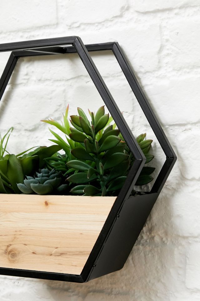 Black Faux Wall Hexagon Planter #1