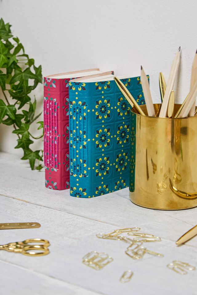 Handmade Pink Ditsy Tile Leather Notebook | Urban Outfitters UK