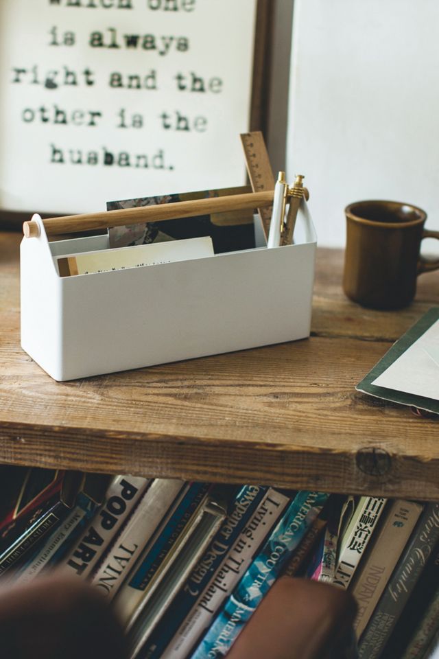 Yamazaki 2300 TOWER Desk Organiser, black, Steel/Wood, 24.5 x 9.7 x 11.2 cm