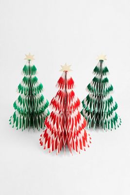 Ensemble de sapins de Noël en papier alvéolé rayé Meri Meri