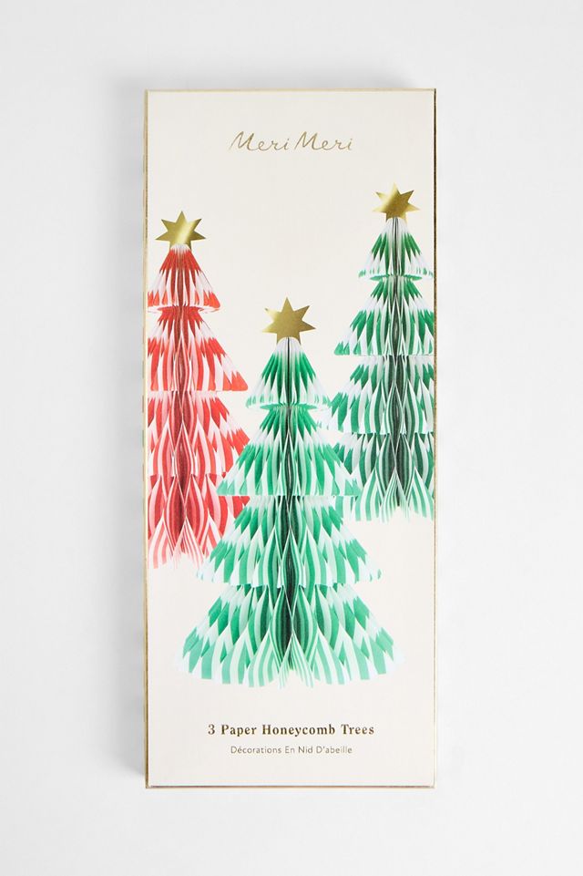Ensemble de sapins de Noël en papier alvéolé rayé Meri Meri #2