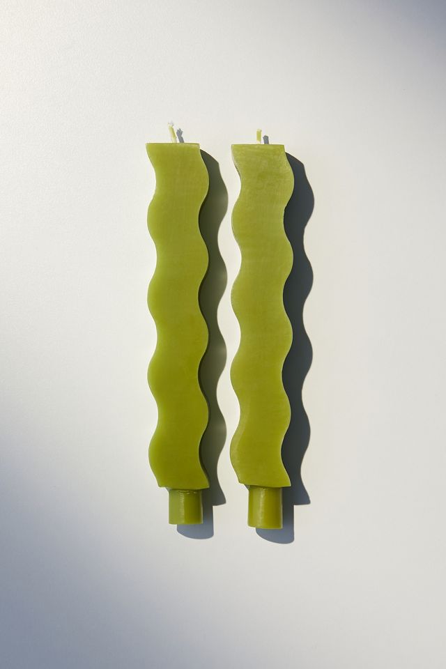 Green Wavy Taper Candle 2Pack Urban Outfitters UK