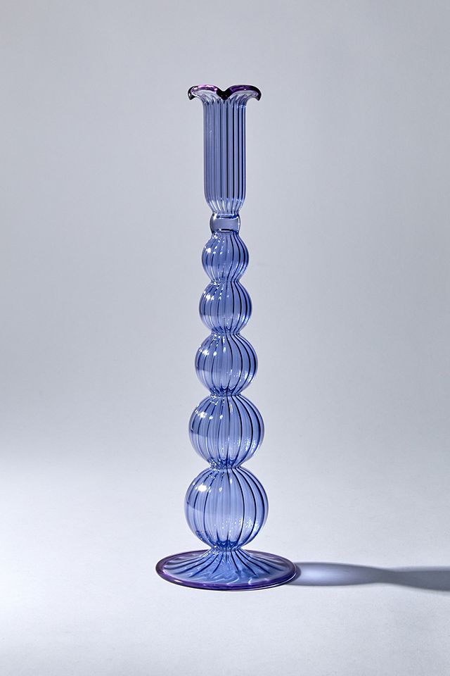 undefined | Blue Piped Glass Candle Holder