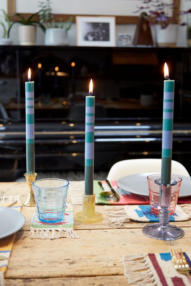 British Colour Standard Stripe Beryl Green e Moonstone Grey Taper Candle Set #1