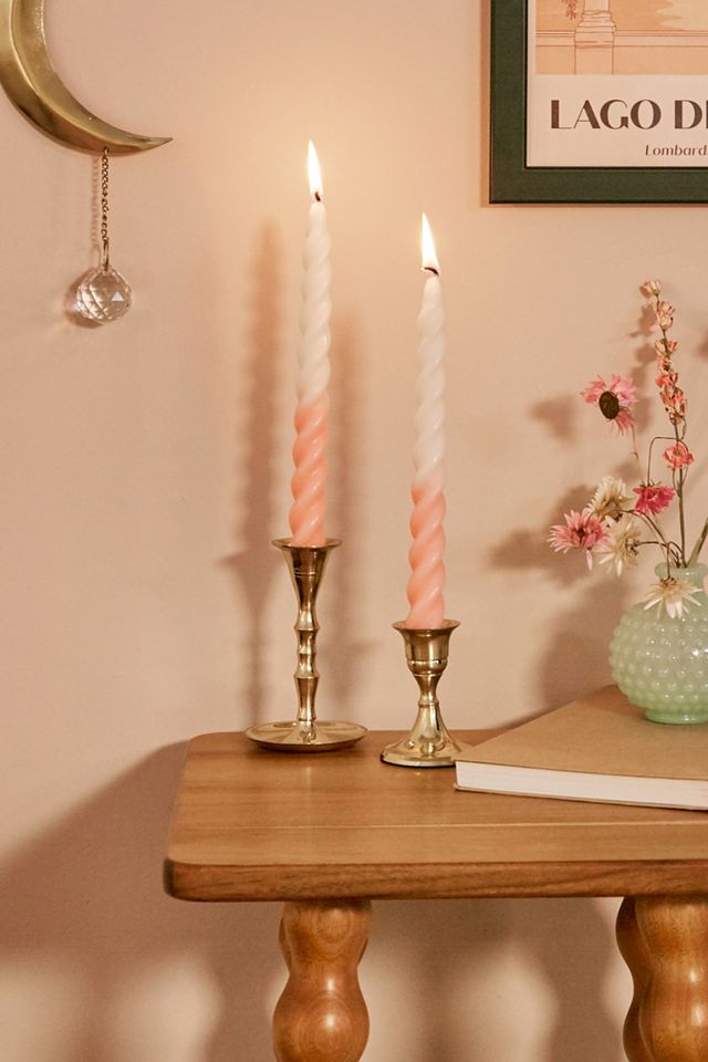 anna + nina Set Of Two Pink & White Twisted Dinner Candles Urban