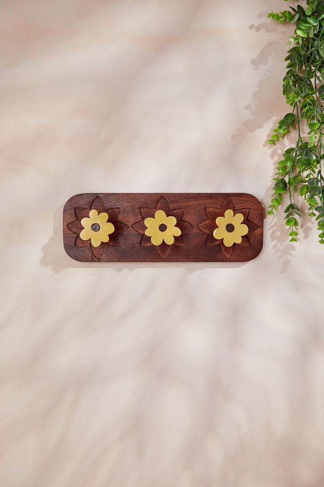 Yellow Daisy Wooden Wall Hook  #2