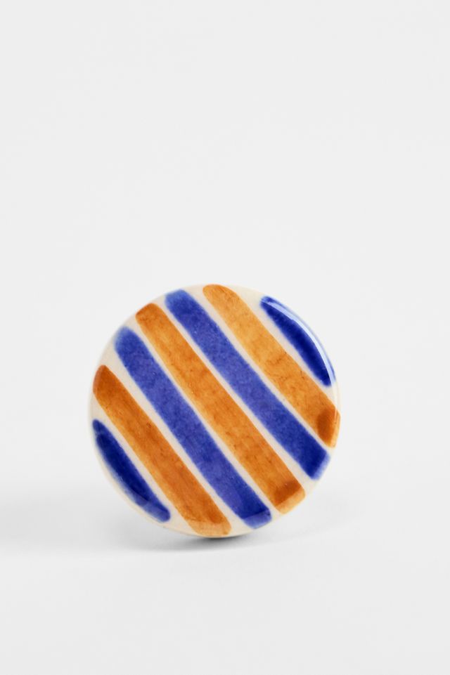 Blau & Orange Gestreifter Schubladenknopf #1