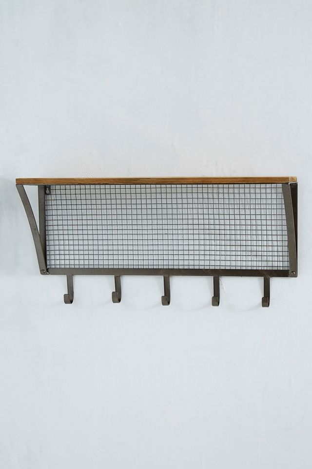 Metal + Wood Shelf with Hooks #2