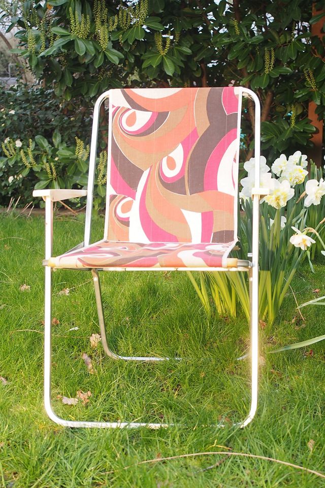 Urban Renewal Vintage 70s Abstract Print Deck Chair  #2