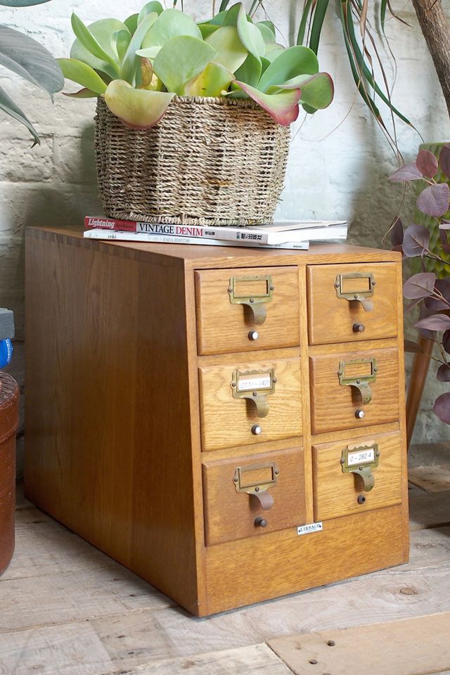 Urban Renewal Vintage Oak Library Card Drawers  #1