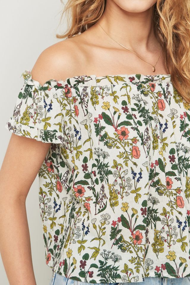 Pins & Needles – Schulterfreies Oberteil in Weiß mit Wildblumenprint #3
