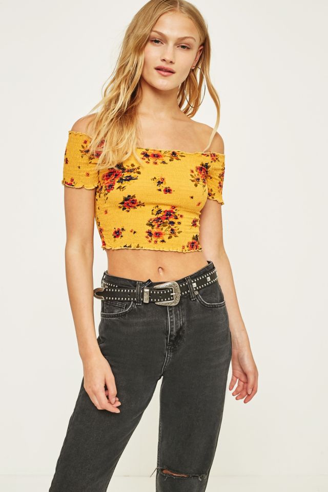 Yellow floral store bardot top