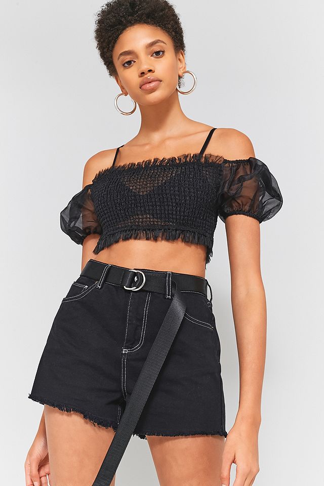 Sparkle & Fade Organza Puff Sleeve Smocked Crop Top | Urban Outfitters UK