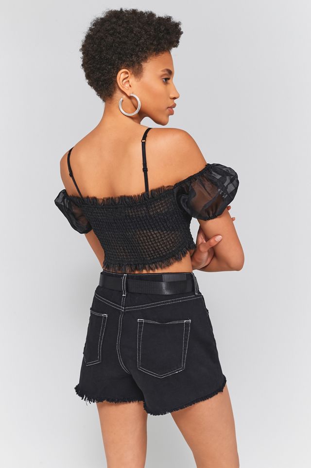 Sparkle & Fade Organza Puff Sleeve Smocked Crop Top | Urban Outfitters FR