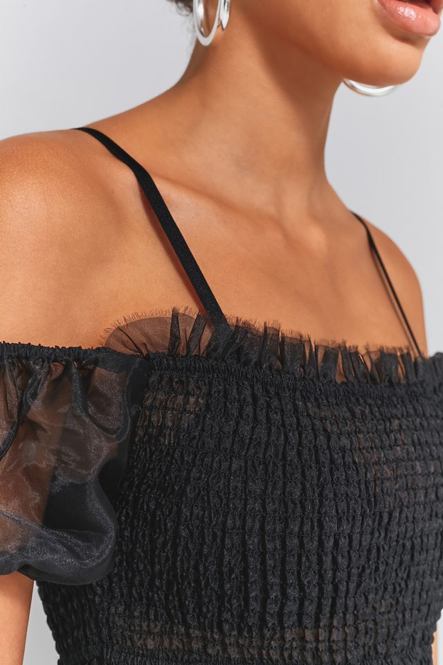 Sparkle & Fade Organza Puff Sleeve Smocked Crop Top #5