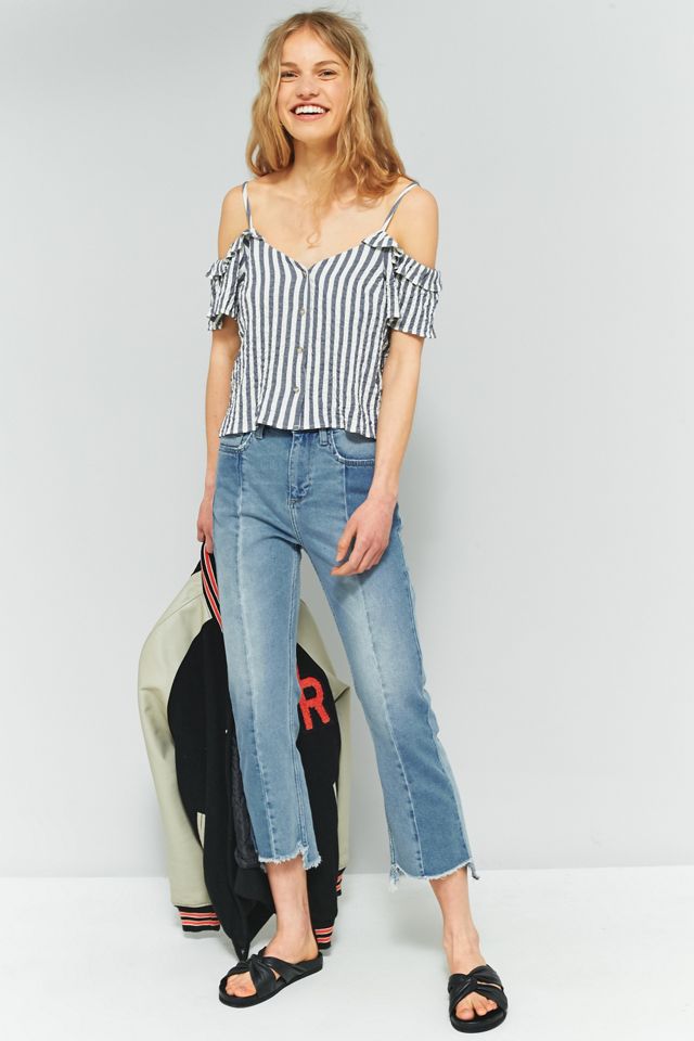 Urban Outfitters Striped Ruffle Cold Shoulder Top #1